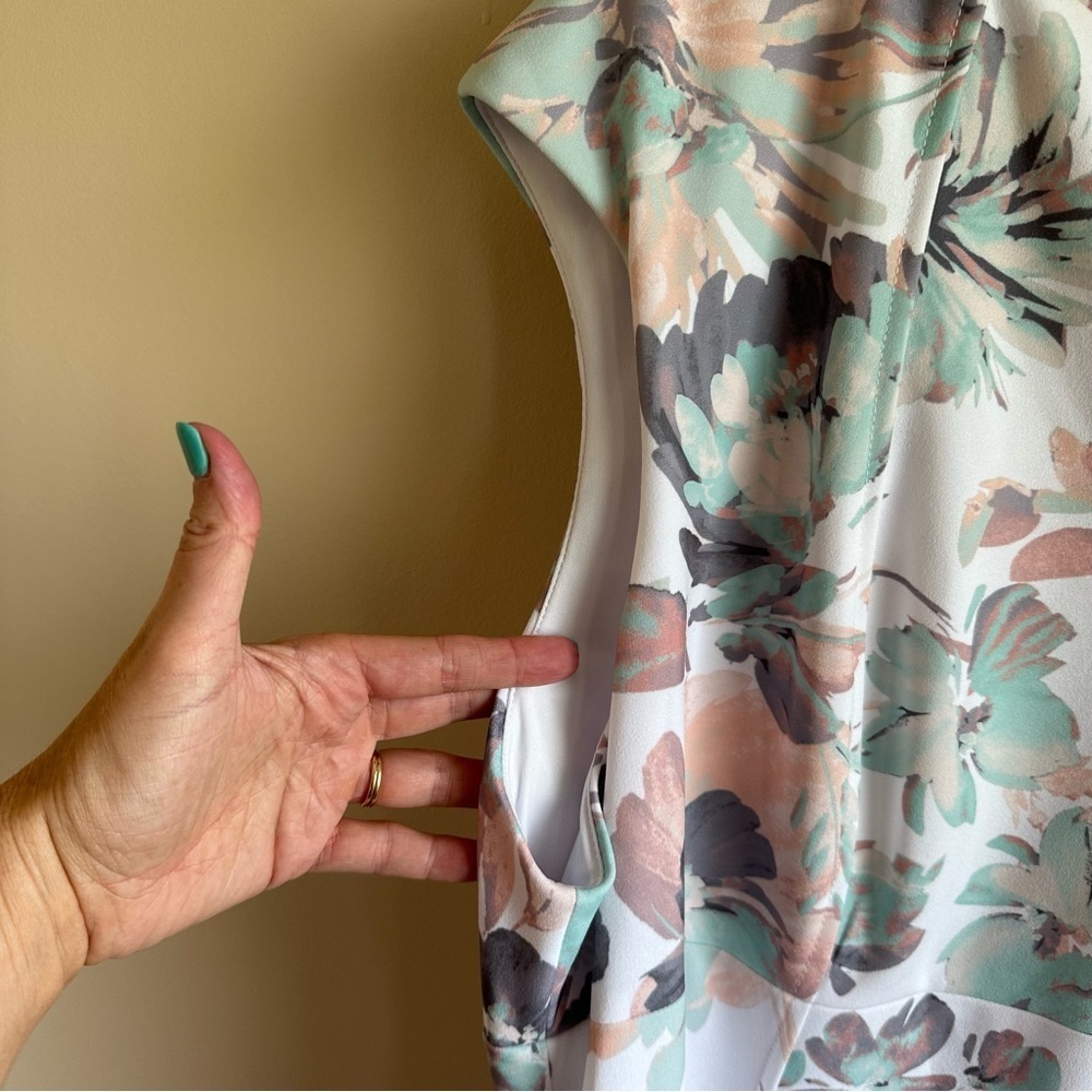 NWT Calvin Klein Women's Floral Dress Plus 22W V Neck Lined Zipper Stretch - Picture 6 of 13